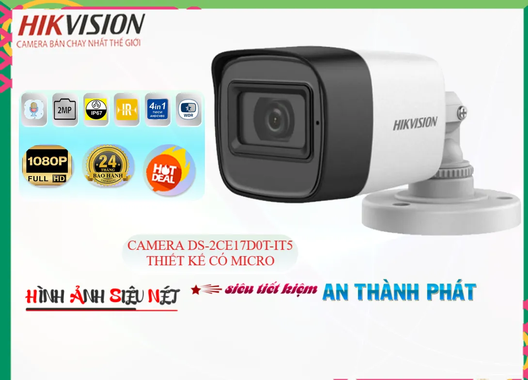 DS-2CE17D0T-IT5 Camera Hikvision Có Micro,Giá DS-2CE17D0T-IT5,phân phối DS-2CE17D0T-IT5,DS-2CE17D0T-IT5Bán Giá Rẻ,Giá
